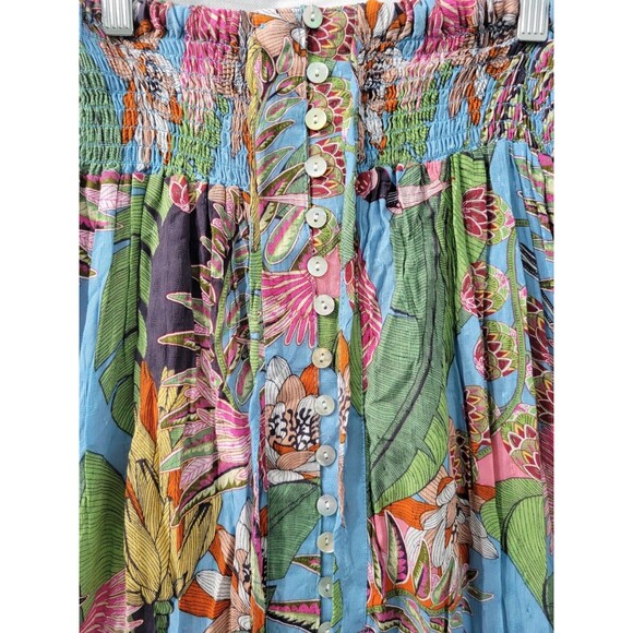 Rachel Roy Multicolor Floral Maxi Skirt Smocked Waist Hi Low Tropical Sz XS - Picture 5 of 10